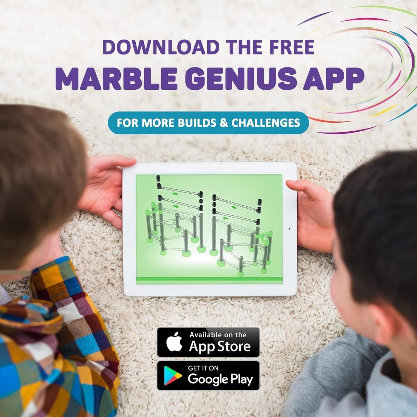 Marble Genius Marble Rails Starter Set, 200 Piece Marble Run for Kids 8+ (30 Marbles, 30 Rail Pieces, 12 Base Pieces & More), STEM, Full-Color Instructions, Great for Kids & Teens