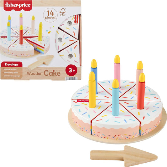 Fisher-Price Wood Pretend Play Toy Fruit Pie, Tiny Garden 16-Piece Wooden Food Puzzle Set for Preschool Kids Ages 3+ Years (Amazon Exclusive)