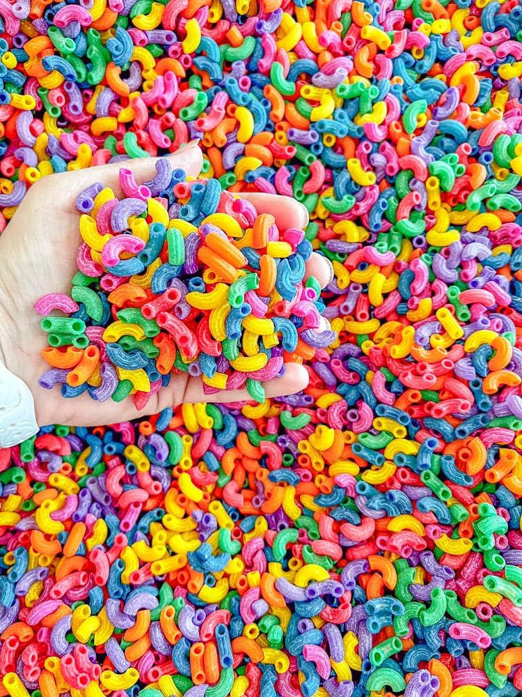 2 Cups of Rainbow Pasta Sensory Bin Filler for Sensory Table - Elbow Noodles