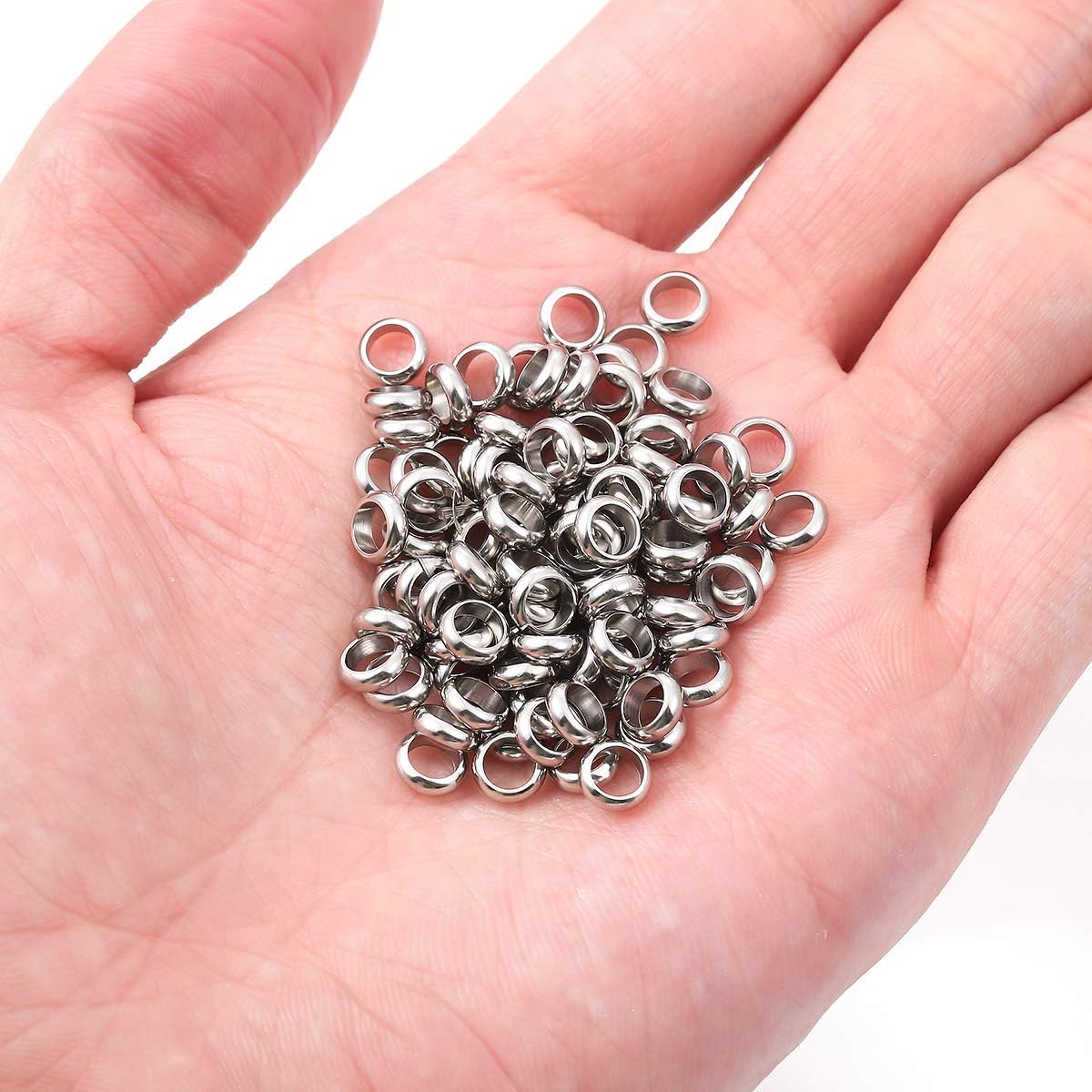 BEADIA Stainless Steel Spacer Beads 3x2.5mm Round Loose Charm Caps Beads for DIY Jewelry Making 100pcs with 1mm Hole