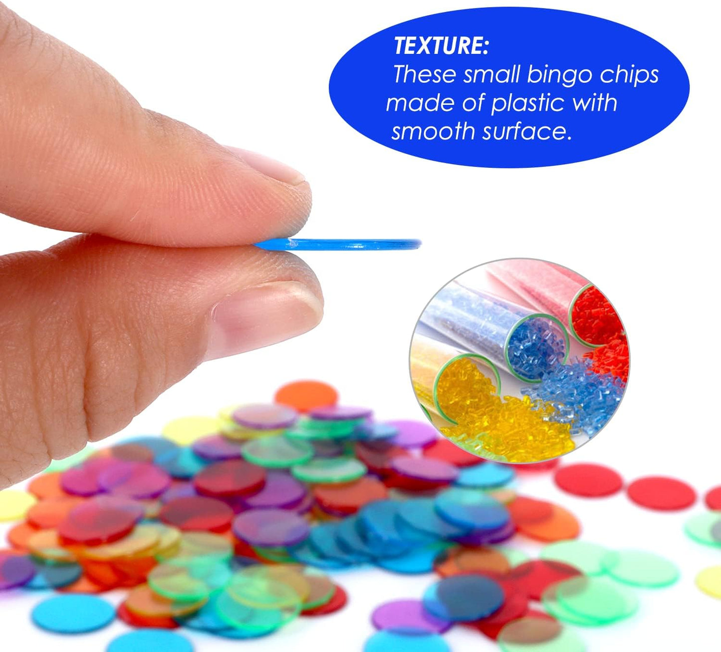 GSE Games & Sports Expert Blue Bingo Chips, 500 Pieces 3/4-Inch High-Contrast Transparent Counting Chips for Bingo Games, Parties