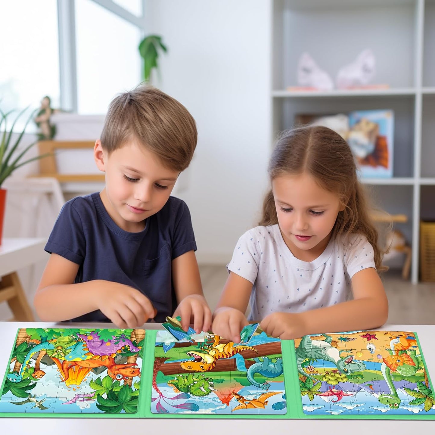 Magnetic Puzzles for Toddlers 3-5, 75-Pieces Travel Toys, Animal Jungle Puzzles Ages 4-6, Educational Learning Magnets, Road Car Trip & Airplane Activities Toys for 3 4 5 6 7 Girls Boys Gift