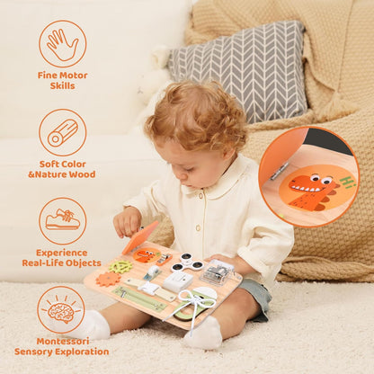 Potatomato Busy Board Toddlers - Montessori Educational Fidget Toys for Baby 1 2 3 4 Years Old - Wooden Sensory Toys Autistic Children - Preschool Learning Activities Fine Motor Skills – Travel Toy
