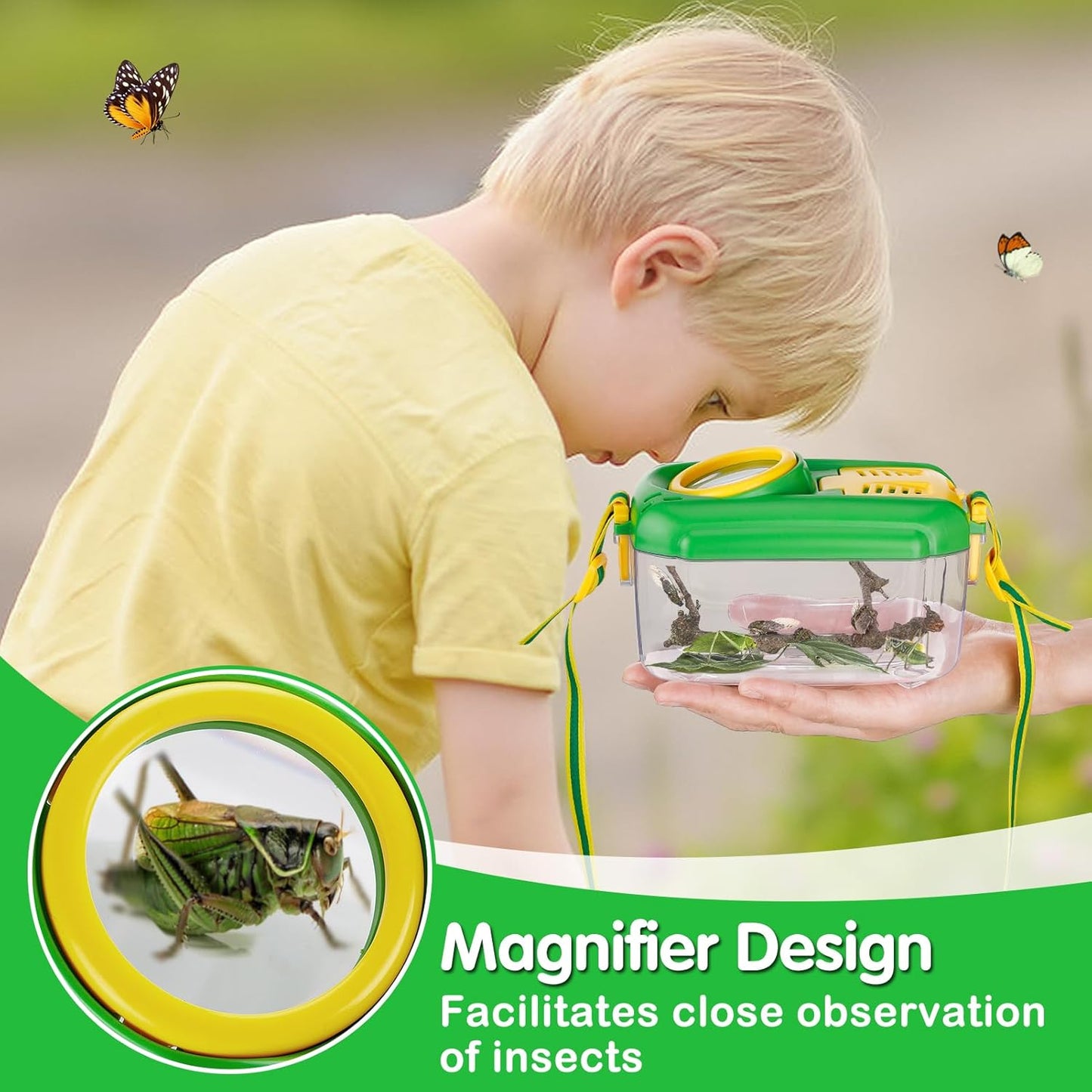 2Sets Bug Catcher for Kids - Sturdy Kids Bug Catching Kit Gifts with Collector Butterfly Net Tweezer, Bugs Habitat Outdoor Explorer Kit for Age 3 4 5 6 7 8, 8Pcs
