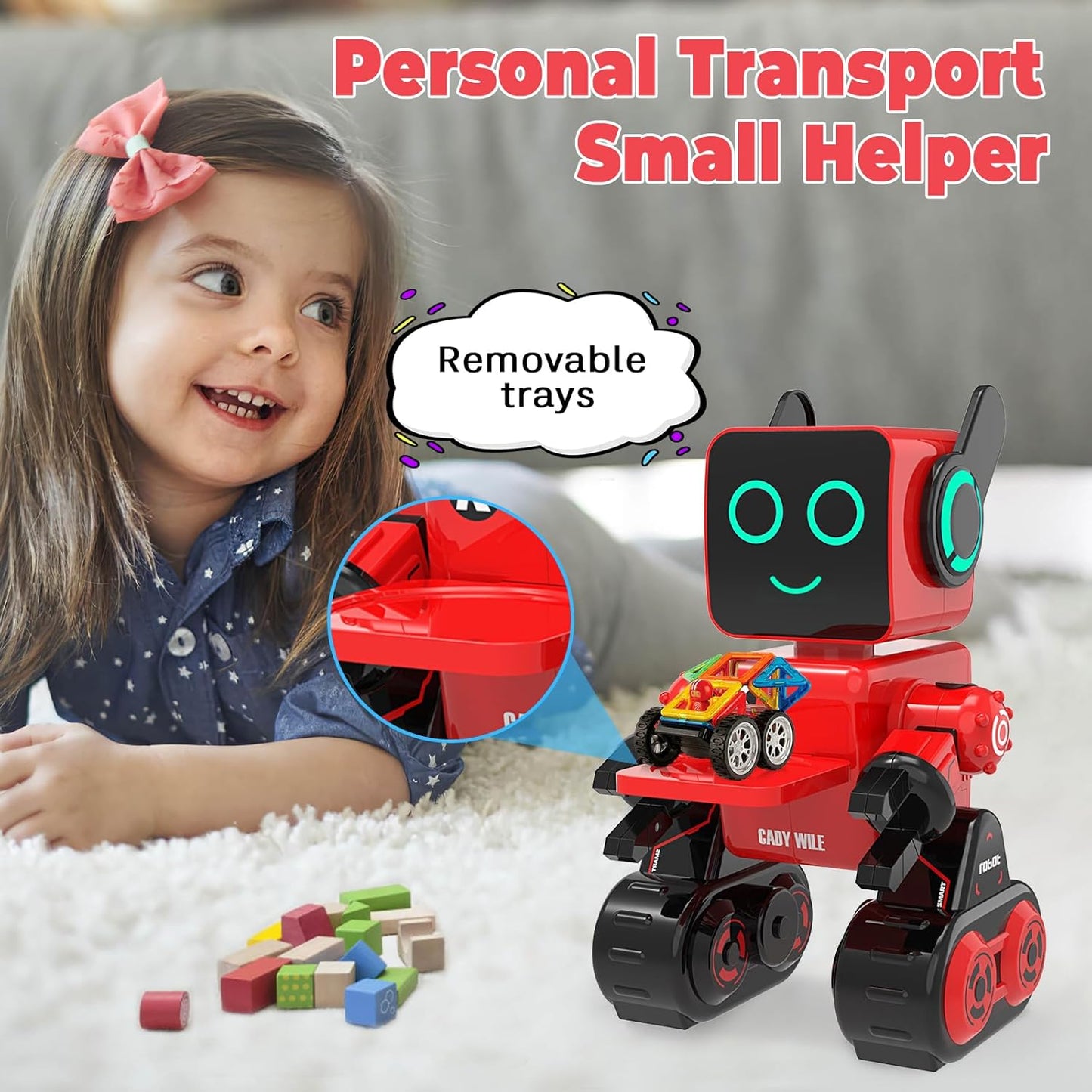 okk Robot Toys for Kids, Programmable Remote Control Robot, Interactive Toys with Coin Bank, LED and Tray, Walking Talking Singing Dancing Gift for Boys Girl（White）