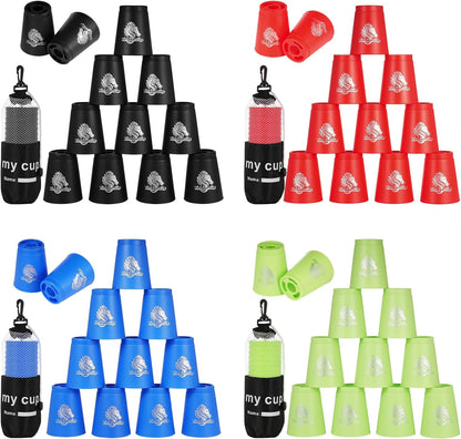 yeesport 48 PCS Sport Stacking Cups with Horse Pattern, Sport Training Game for Challenge Competition, Plastic Stacking Cups, Classic Family Game for Youth and Adults, Red+Blue+Green+Yellow