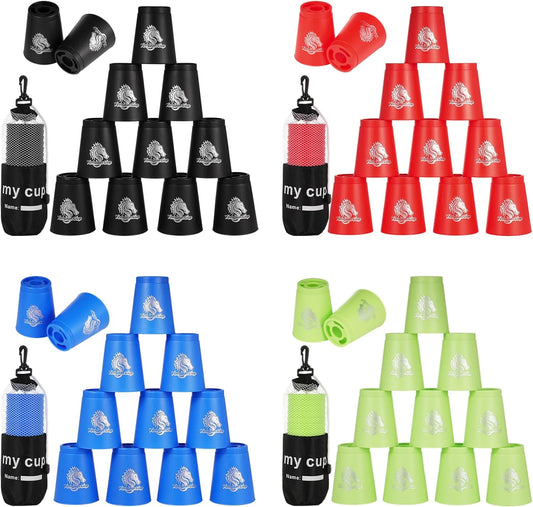 yeesport 48 PCS Sport Stacking Cups with Horse Pattern, Sport Training Game for Challenge Competition, Plastic Stacking Cups, Classic Family Game for Youth and Adults, Red+Blue+Green+Yellow