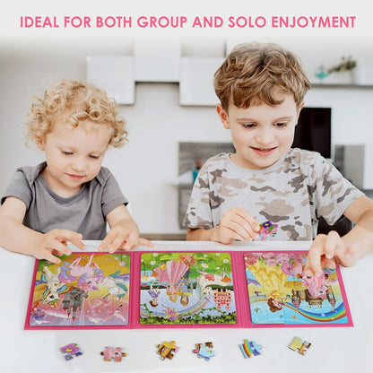 Magnetic Puzzles for Kids Ages 4-6, 20-Piece Toddler Travel Toys Unicorn Princess Puzzles Ages 3-5, Educational Learning Magnets, Ideal Road Trip Activities Toys for 3 4 5 6 Boys and Girls