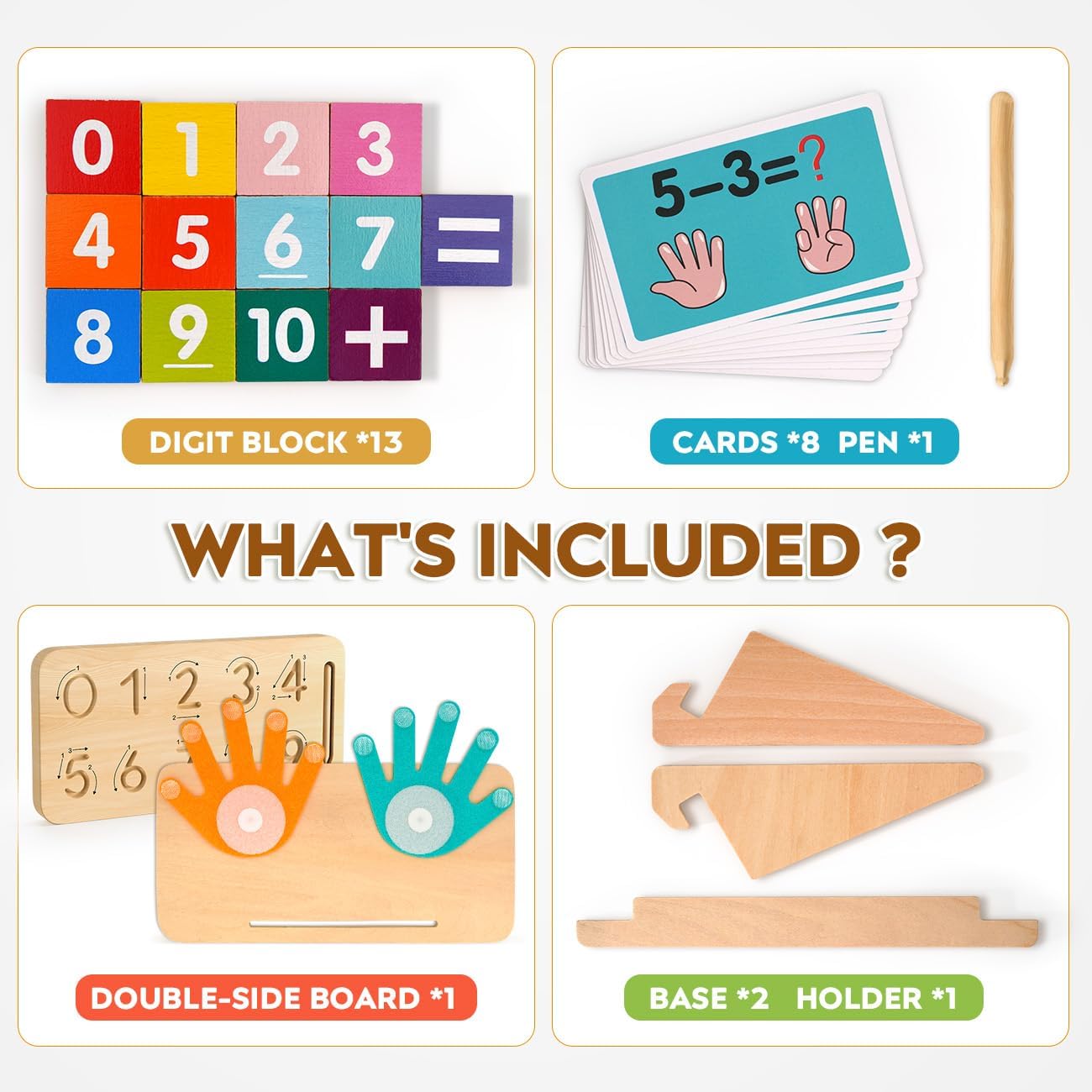 Educational Toys for 3-5 Year Old, Double-Sided Math Manipulatives Number Counting Blocks Writing Practice Board for Kids, Preschool Learning Toys for Toddlers 2-4 Years Christmas Montessori Gifts