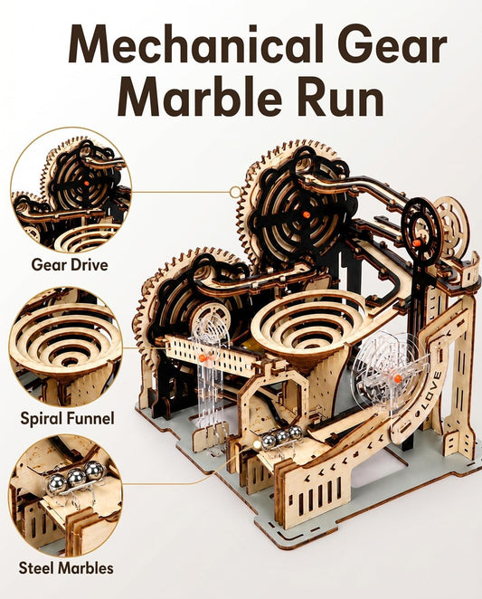3D Wooden Puzzles Marble Run Chain Kit, Wood Creative Mechanical Puzzles Assembly Model Building Kits to Build for Adults & Kids, DIY Wooden Puzzle Hobbies Toys for Adults &Teens Gifts