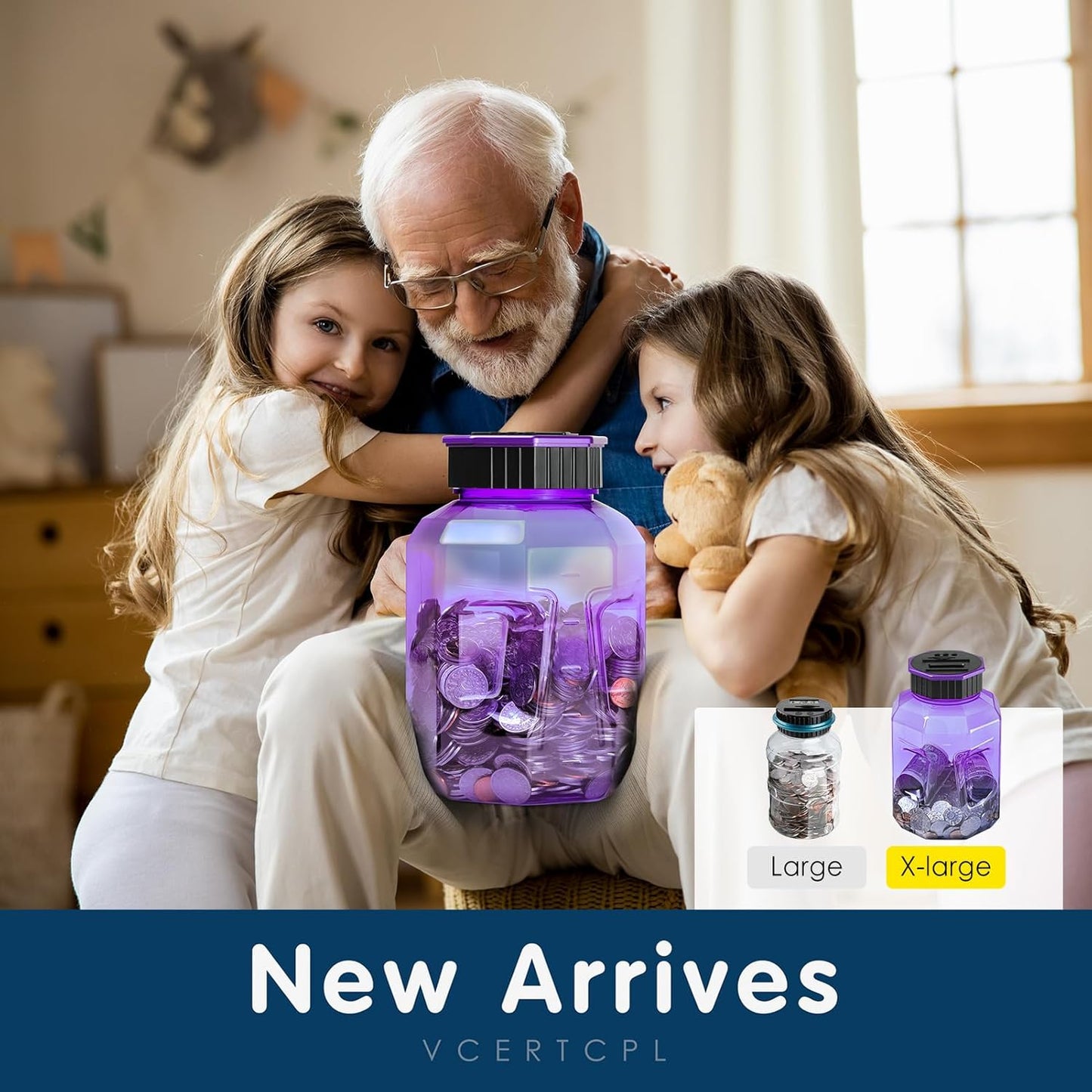 X-Large Piggy Bank for Adults Kids, Vcertcpl Digital Coin Counting Bank with LCD Counter, 2.4L Capacity, Great Coin Counter Bank Money Counting Jar with Total Amount Displayed (Purple)