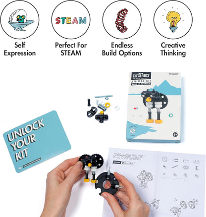 The OFFBITS Offbits Animal Kit - Pingubit, Penguin Model Size Kit with Super Tool + Online Community Unlocking Code, Black, Yellow, Grey, Small (Black Penguin)