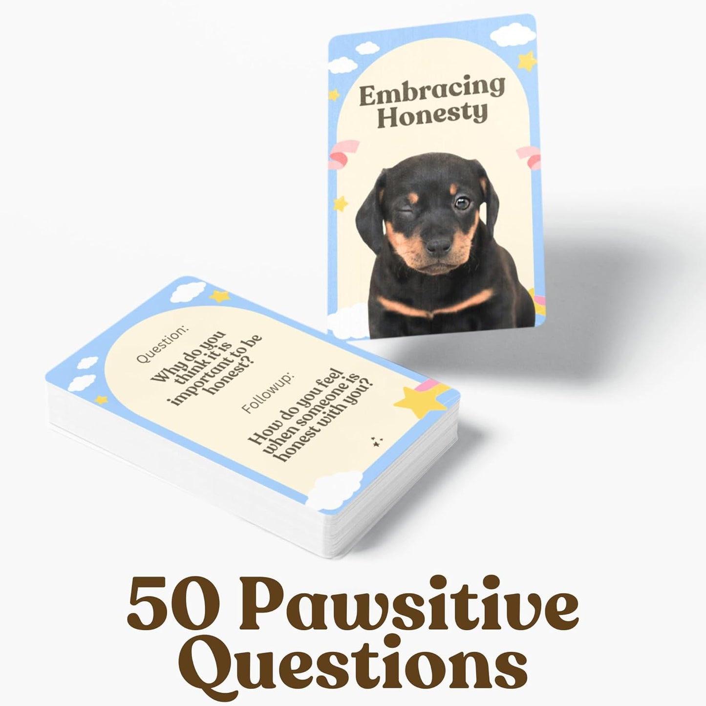 CATCHYOURDREAMS Pawsitive Talk - 50 Mindfulness Converstion Starter Cards for Kids Children and Parents - Meaningful Conversations on Emotions and Wellness Autism Learning