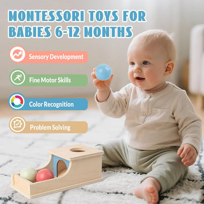 Busy edition Montessori Toys for Babies 6-12 Months Object Permanence Box Wooden Ball Drop Toy Play for 6 Month 1 2 3 Year Old Toddlers Infant Early Age Toy