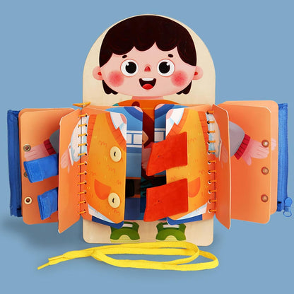 Learning to Dress Board Wooden Early Learning Basic Life Skills Practice Board Multifunction Dress Learning Boards for Toddlers Basswood