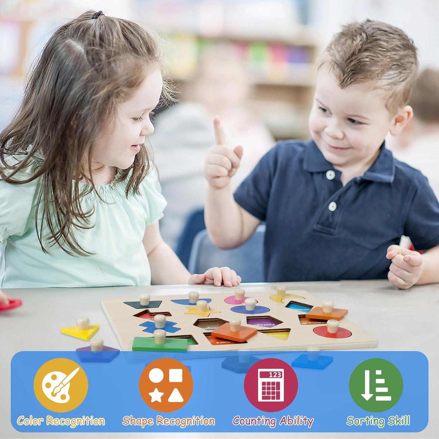 Shape Puzzles Wooden Puzzles for Toddlers, Peg Puzzle Educational Shape Sorter Toys Wooden Shape Board Puzzles, Preschool Learning Educational Toy for Baby Girls Boys