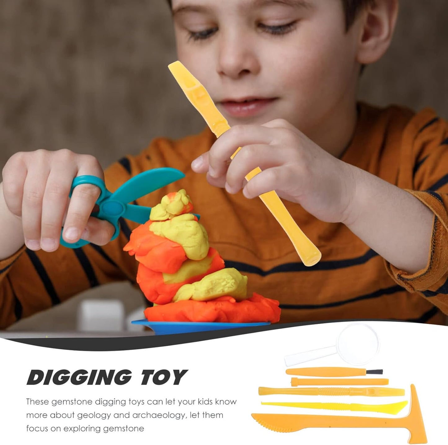 Totority Dig Kit 3 Sets Dinosaur Dig Tools Kit for Kids, Dinosau Digging Kit, Science Kits with Mini Hammer Chisel Brush Scraper for Gems Gemstone Dig Kits