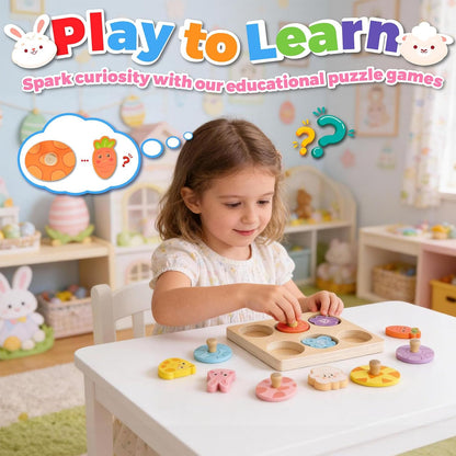 Wooden Puzzles for Toddlers 1-3, Animal Match Farm Peg Puzzle for Toddlers Age 1+, Montessori Toys for 1 2 Year Old, Knob Puzzle Birthday Gift, Preschoool Learning Toys