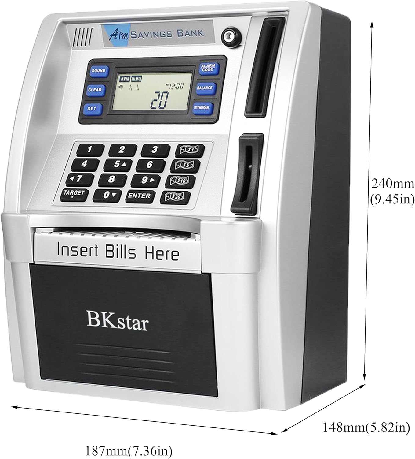 BKstar Kids Talking ATM Piggy Bank for Real Money with Dual Debit Cards, Power-Off Memory, Auto-Opening Drawer, Onekey Shutdown, Bill Feeder, Coin Recognition, Balance Calculator Machine