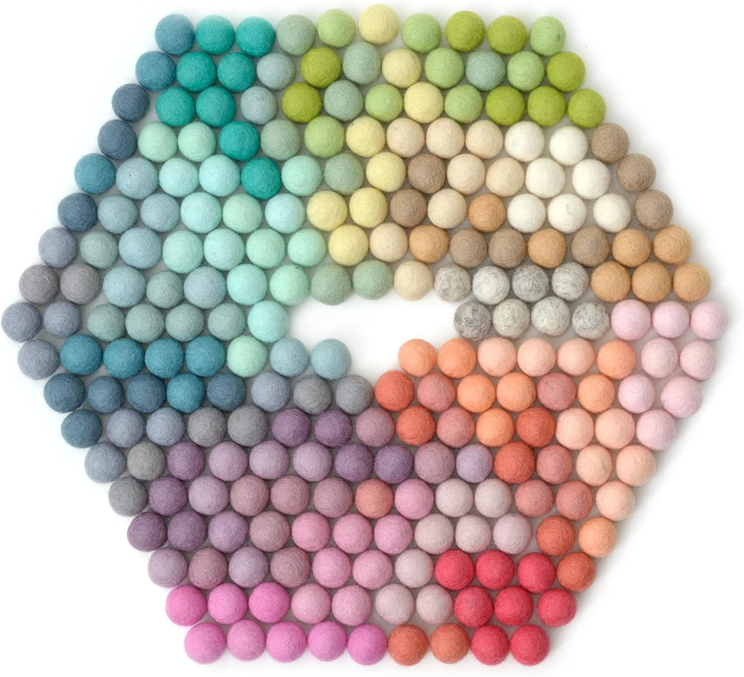 Glaciart One Felt Pom Poms, Wool Felt Balls with Swirls & Dots (90 Pieces) 2 cm – 0.8 Inch, Handmade Felted 30 Color Pastel Bulk Small Puff for Felting and Garland