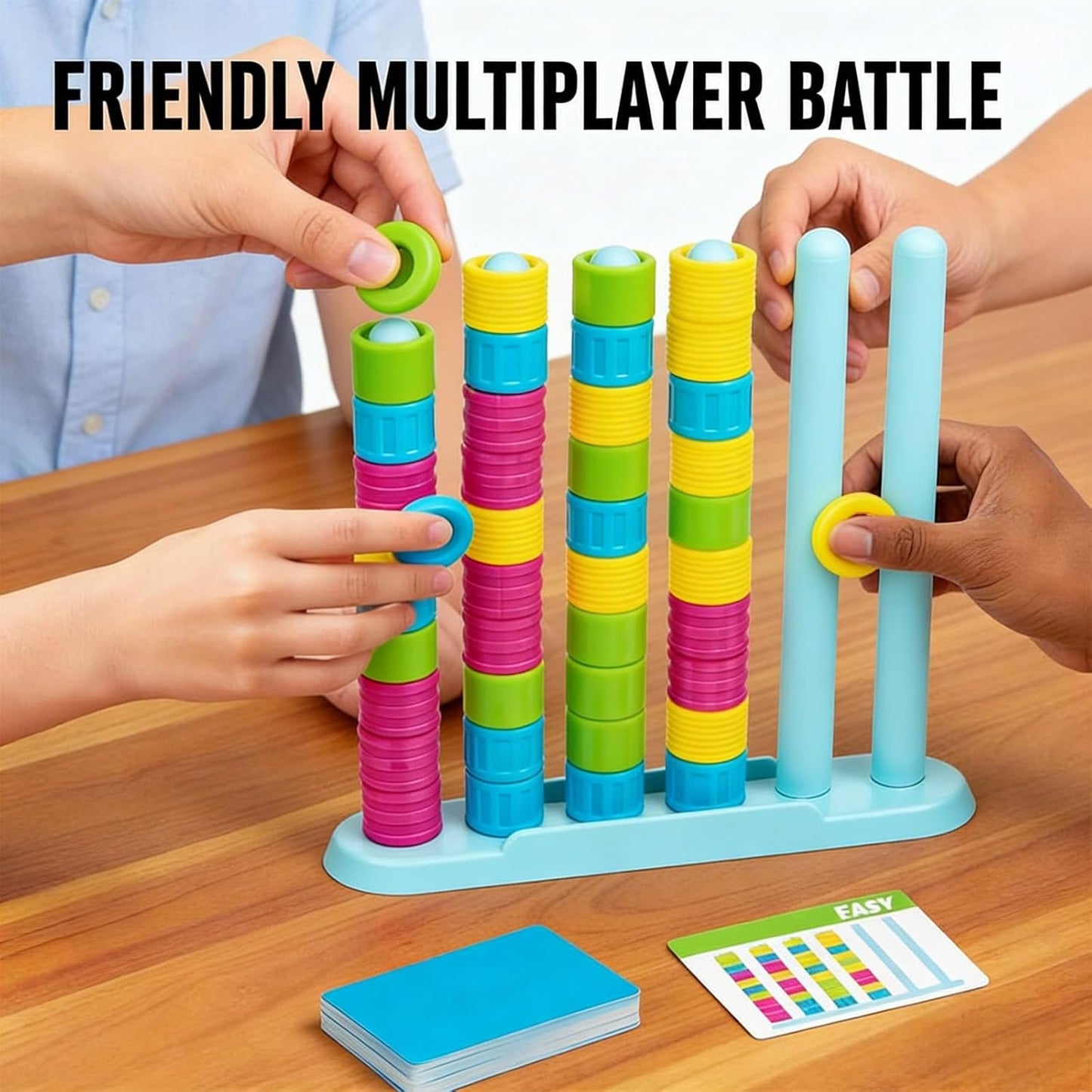 Color Stack Challenge Game, 2026 Upgraded Wooden Stacking Puzzle with 60+ Logic Challenges for Family, Adults & Kids - Speed and Strategy Matching Game for Game Night Gatherings (1pcs)