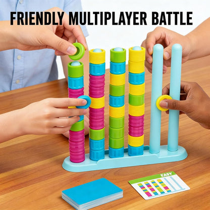Color Stack Challenge Game, 2026 Upgraded Wooden Stacking Puzzle with 60+ Logic Challenges for Family, Adults & Kids - Speed and Strategy Matching Game for Game Night Gatherings (1pcs)