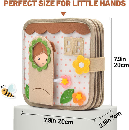 Montessori Busy Book for Toddlers 1-3, Felt Quiet Book & Busy Board for Preschool Learning, Fine Motor Skills & Sensory Play, Educational Travel Toy and Gift for Kids – Farm Animals Theme, Green