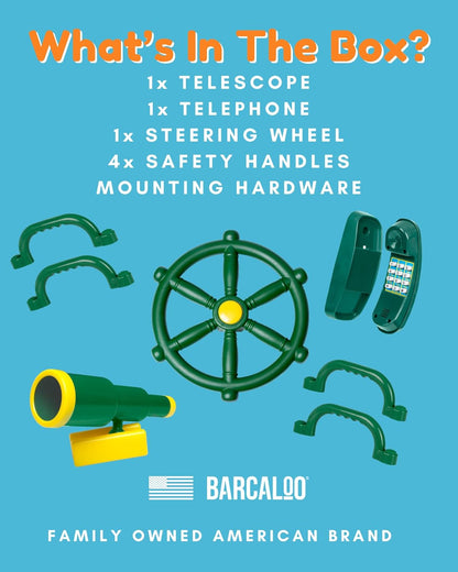 Barcaloo Playground Equipment Bundle Set with Kids Pirate Telescope, Pirate Steering Wheel & Flags, Jungle Gym Playset Accessories for Backyard Swings, Playground Set for Backyards