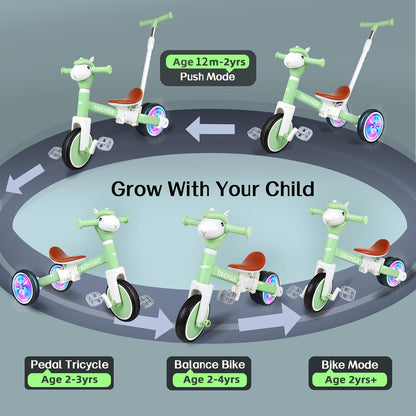 Tricycle for Toddlers 1-3 Year Olds, 5 in 1 Toddler Balance Bike 2-4 Years Old Boys Girls, Push Trike Toys with Adjustable Handle, Birthday Gifts for 2 3 4 5 Year Old Kids Bike (Blue)
