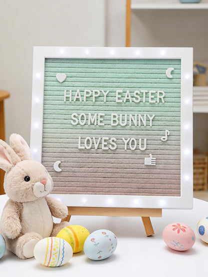 Changeable Felt Letter Board with LED Lights - 10×10" Message Custom Signs & Wood Stand & 450 Letters, Poster Board for Baby/Pregnancy Announcement/Classroom Wall Graduation Decor Gifts, Camel