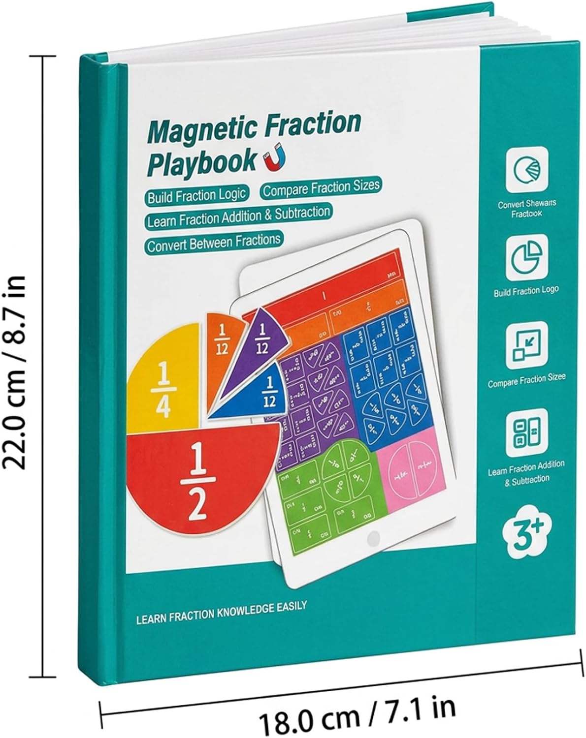 Magnetic Fraction Playbook with Bar & Circles Pieces – Hands-On Math Manipulatives Learning Toy for Kids