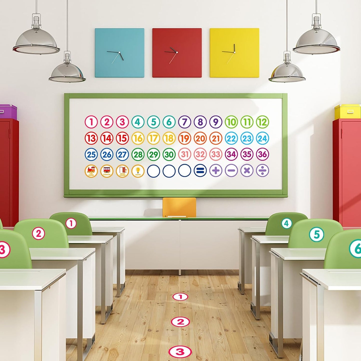 FaCraft Boho Line Up Spots for Classroom Floor - 48Pcs Floor Numbers for Classroom Lining Up Waterproof Number Stickers Markers for Preschool Kindergarten Elementary Back to School Teacher Must Haves