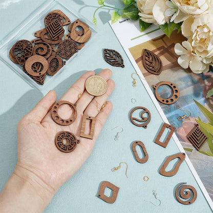 Wooden Dangle Earring Making Kit for Jewelry Making with 48Pcs 8 Western Style Wooden Colorful Pendants Teardrop Charms 48Pcs Earring Hook 100Pcs Jump Rings Gold Silver