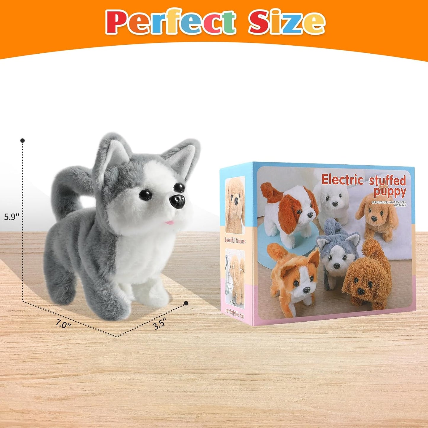 KSABVAIA Plush Teddy Toy Puppy Electronic Interactive Dog - Walking, Barking, Tail Wagging, Stretching Companion Animal for Kids Toddlers