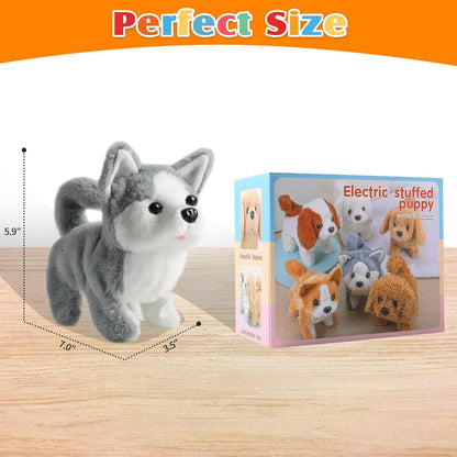 KSABVAIA Plush Teddy Toy Puppy Electronic Interactive Dog - Walking, Barking, Tail Wagging, Stretching Companion Animal for Kids Toddlers