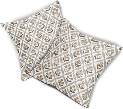 Blue Green Floral Block Print Pillow Covers 12X20 Set of 2, Flower Pattern Spring Summer Print Decorative Throw Pillow Covers Outdoor Farmhouse Seasonal Cushion Case Couch Sofa Bed Decor