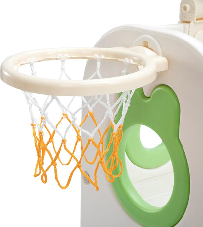NYEEKOY 8-in-1 Toddler Slide and Climber Playset, Kids Slide Playground with Stairs, Tunnel, Telescope, Storage, Basketball Hoop and Ball, Indoor Outdoor, 1-3 Years Old, Blue