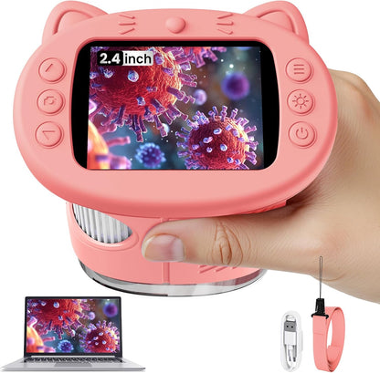 Microscope for Kids, 2.4 Inch Digital Microscope with 1000X Magnification, Handheld Camera Mini Pocket Magnifying Glass, Educational Birthday Gifts Toys for Ages 3+, Blue