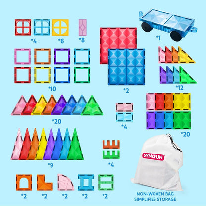 SYNCFUN 110PCS Magnetic Building Tiles - 3D Magnet Tiles with Vehicle - Construction Blocks Set for Kids - STEM Sensory Learning Educational Toys Birthday Gift for 3 4 5 6 7 Year Old