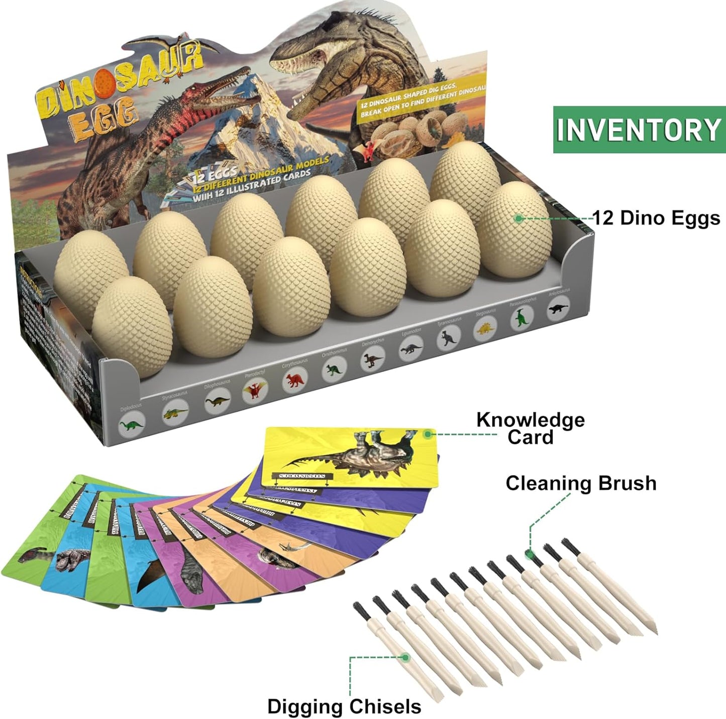 EARTH'SCODE Dinosaur Eggs Excavation Dig Kit, 12 Dino Egg with 12 Cute Unique Dinosaurs Inside Toys for Best Holiday & Birthday Archaeology Science STEM Crafts Gifts for Kids 3-12 Years Old