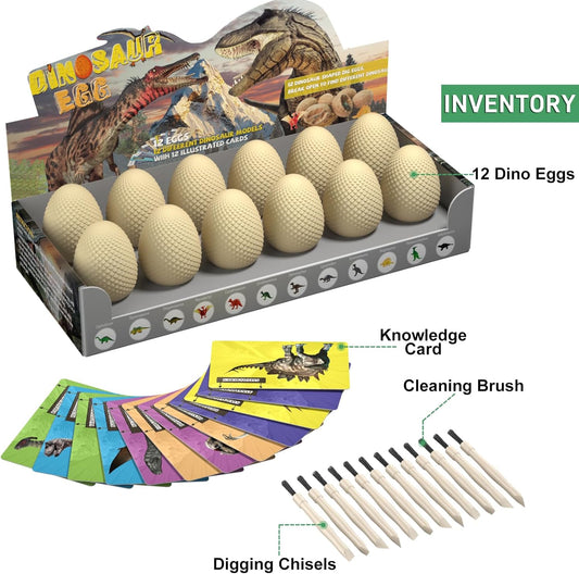 EARTH'SCODE Dinosaur Eggs Excavation Dig Kit, 12 Dino Egg with 12 Cute Unique Dinosaurs Inside Toys for Best Holiday & Birthday Archaeology Science STEM Crafts Gifts for Kids 3-12 Years Old
