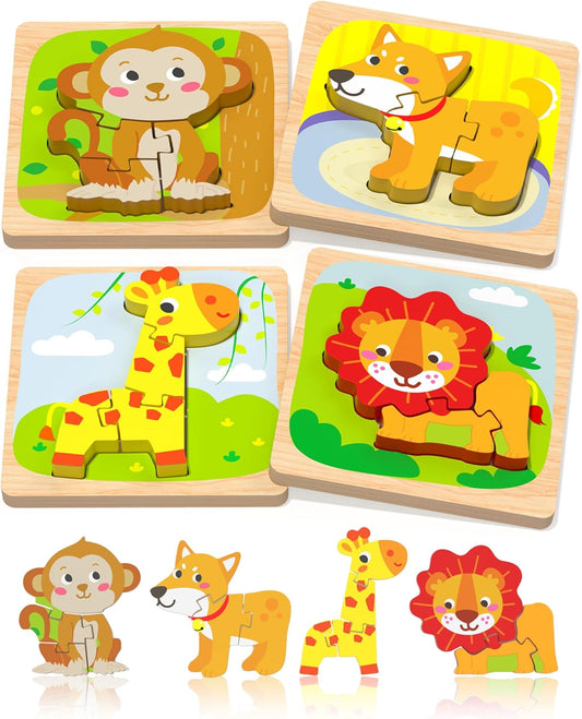 Benresive Wooden Toddler Puzzles, 6pcs Animal Montessori Toys for 1-3 Year Old Boys & Girls, Learning Educational Preschool Toys, Great Gifts for 1 2 3 Year Olds