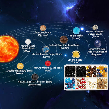 SUNNYCLUE 1 Box 300+Pcs DIY 10 Sets Solar System Bracelets Kit Universe Galaxy The Nine Guardian Planets Bracelet Necklace Tiger Eye Bead Natural Gemstone Beads for Jewelry Making Kits Craft
