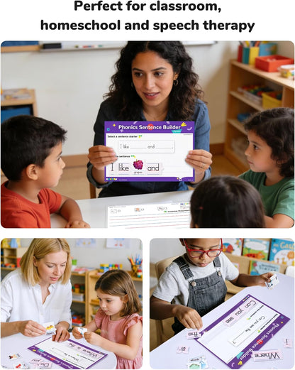 CHEFAN Sentence Building for Kids, Learn to Read & Write, Sight Words Learning Toy, Sentence Board with Writing Board, Speech Therapy for Preschool Kindergarten