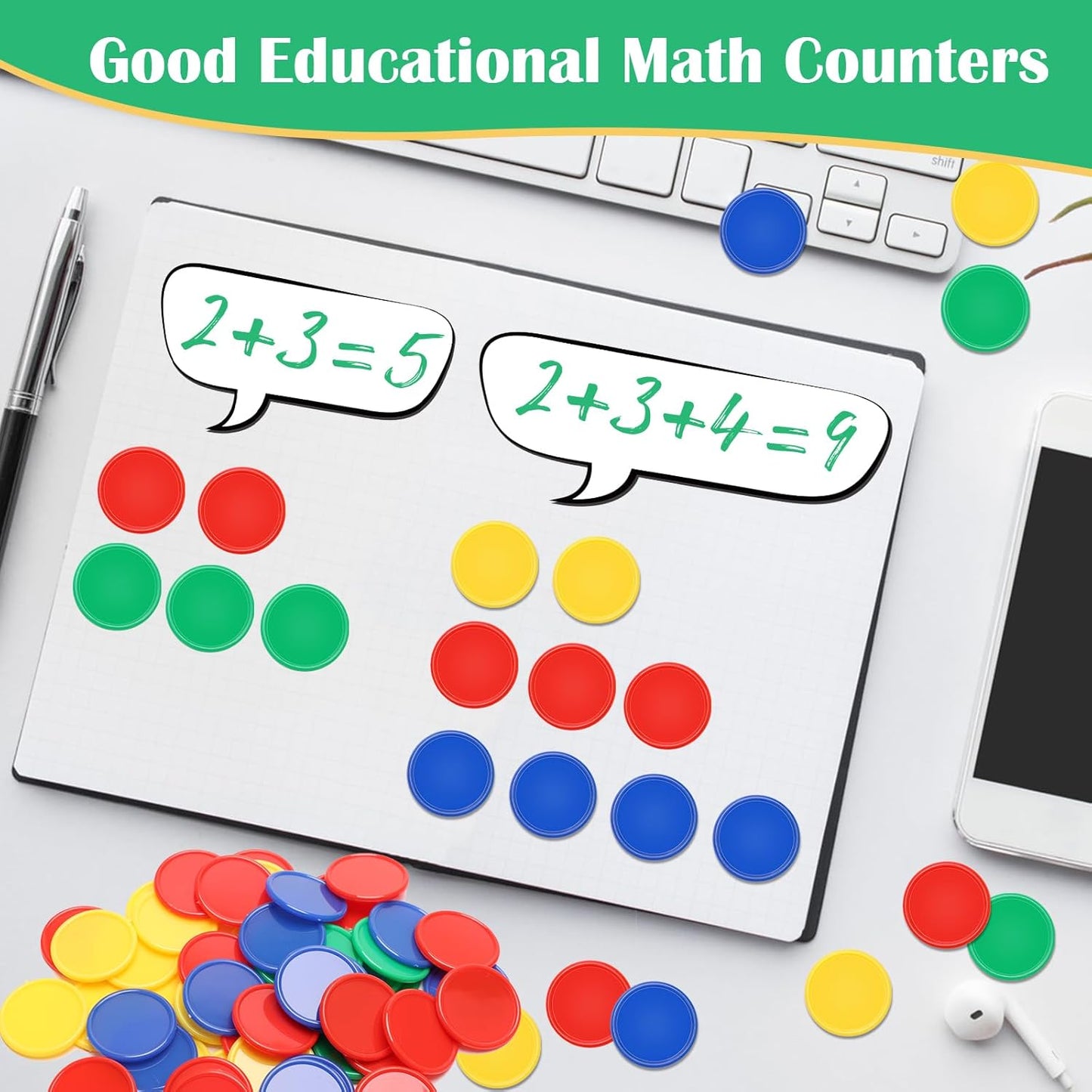 Luxiv 200Pcs Plastic Learning Counters with Storage Box, 4 Colors Bingo Chips 1 Inches Poker Chips Educational Counting Math Counters Manipulatives Round Game Chips Plastic Counters