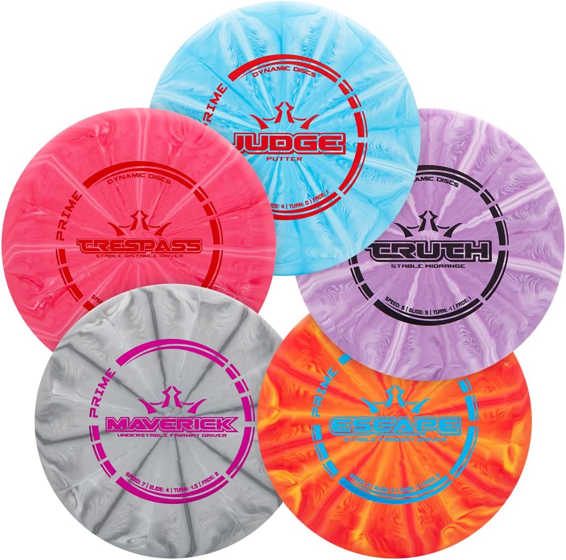 Dynamic Discs Prime Burst 4-Disc Golf Starter Set | Includes Putter, Midrange, Fairway & Driver | Golf Discs Set for Beginners | 170-176g | Beginner Pack for Amateurs