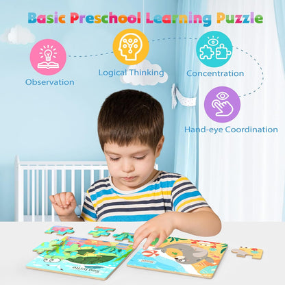 Zeoddler Wooden Puzzles for Toddlers, 8 Pack Insect Animal Jigsaw Puzzles for Kids3-5, 9 Pieces Preschool Learning Activities, Learning & Educational Toys, Gift for Boys, Girls