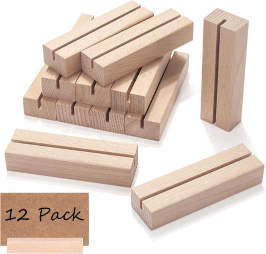 10 Pieces Wood Place Card Holders, Wood Table Number Stands Wooden Acrylic Sign Holder Table Decor, Vintage Wooden Block Picture Holder for Price Photo Display Wedding Party Events Decoration
