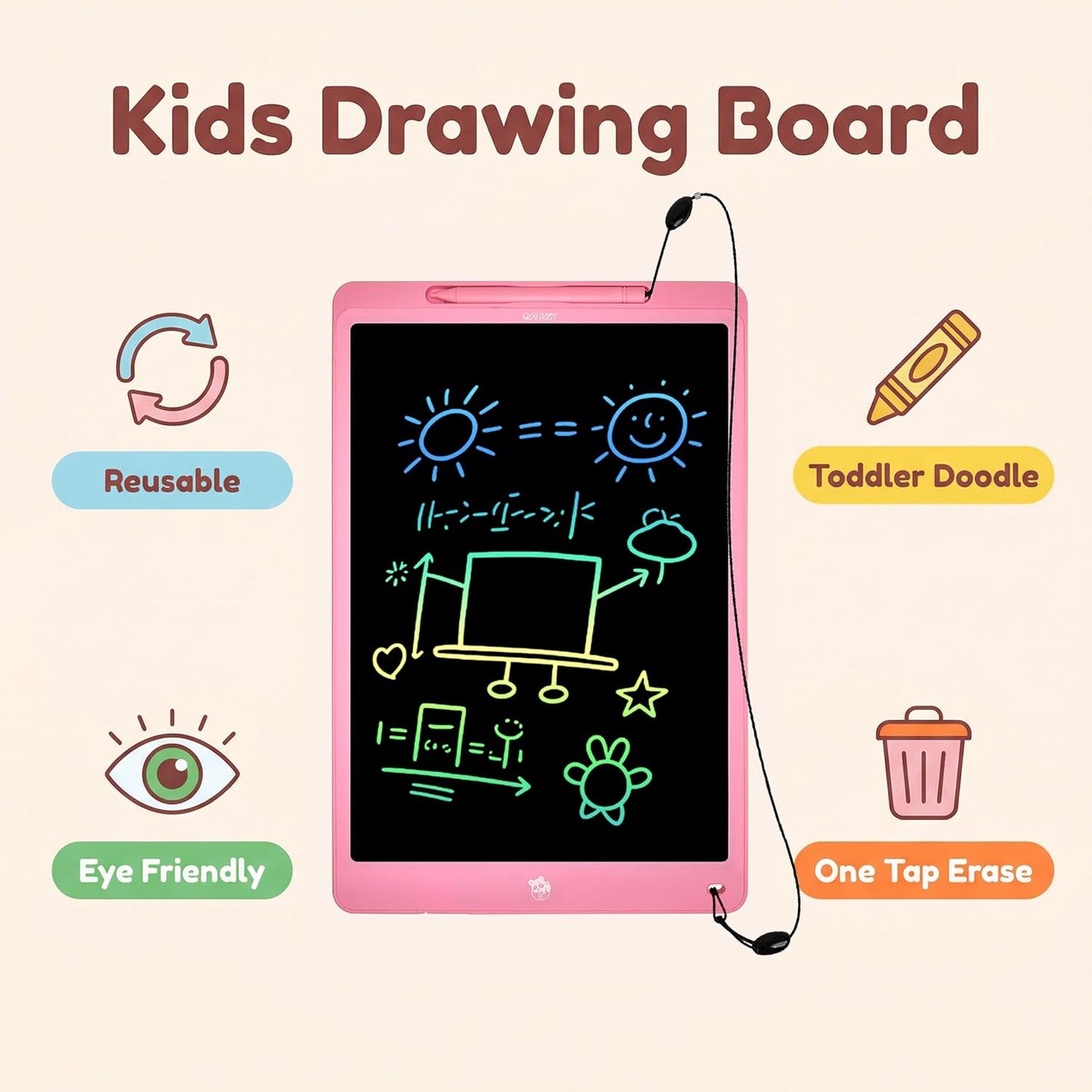 2-Pack 16" LCD Writing Tablet, Electronic Drawing Board with Stylus, One-Click Erase Reusable Doodle Board, Paperless Memo for Home School Office Gift (Pink and Blue)