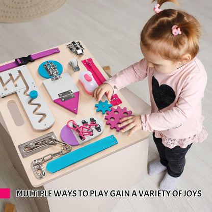 Montessori Busy Board for Toddlers, Wooden Sensory Toys, Preschool Learning Activities for Fine Motor Skills Travel Toy, Basic Life Skills Educational Gifts for 1 2 3 Years Old Kids Boys Girls
